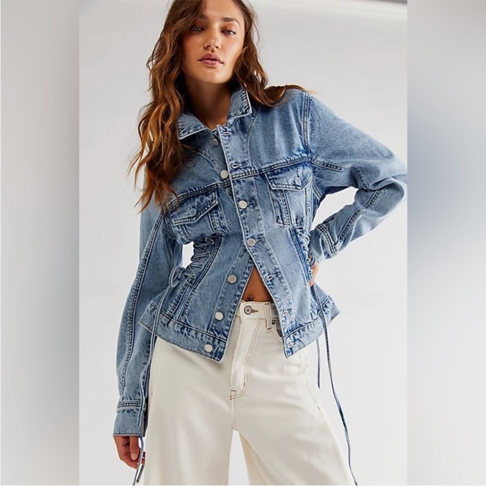Cinch-Waist Light Blue Denim Jacket